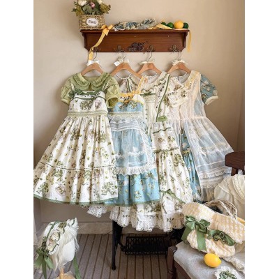 Mademoiselle Pearl Four Leaf Clover and Lime Blouse Apron Overdress JSK and Ops(Reservation/2 Colours/Full Payment Without Shipping)
